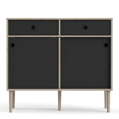 Rome Sideboard 2 Sliding Doors + 2 Drawers in Jackson Hickory Oak with Matt Black - UK