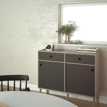 Rome Sideboard 2 Sliding Doors + 2 Drawers in Jackson Hickory Oak with Matt Black - UK