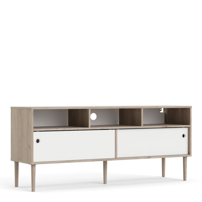 Rome TV-unit 2 Sliding Doors in Jackson Hickory Oak with Matt White - UK