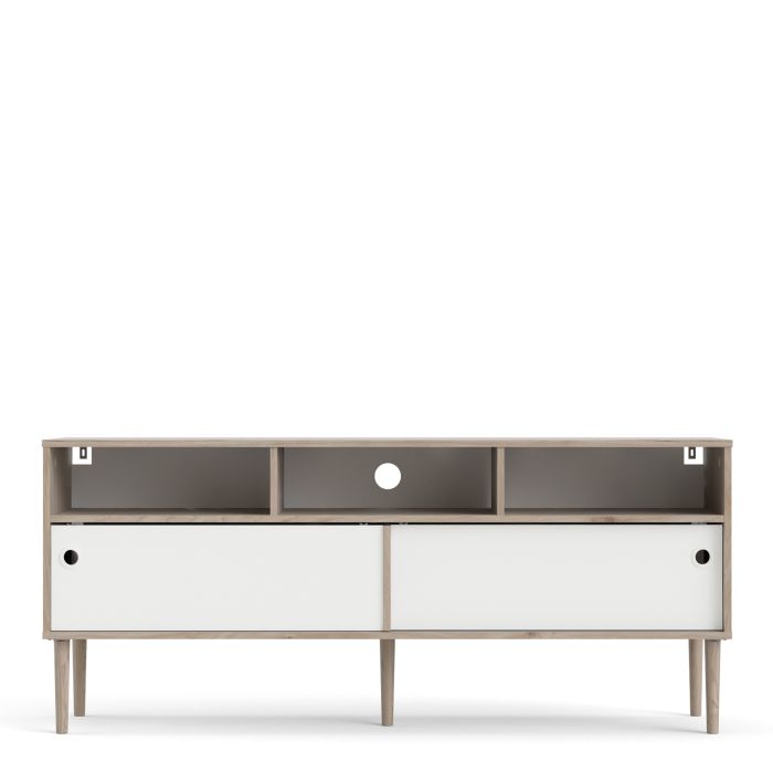 Rome TV-unit 2 Sliding Doors in Jackson Hickory Oak with Matt White - UK