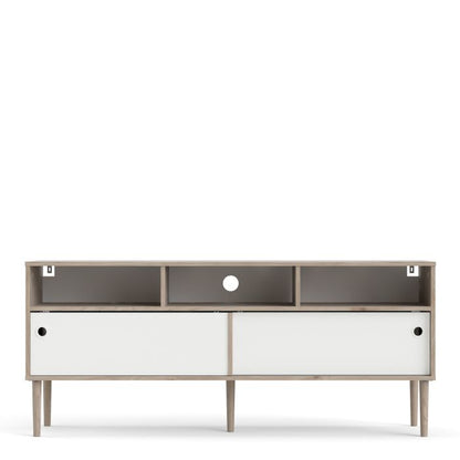Rome TV-unit 2 Sliding Doors in Jackson Hickory Oak with Matt White - UK