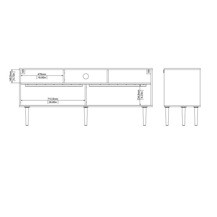 Rome TV-unit 2 Sliding Doors in Jackson Hickory Oak with Matt White - UK