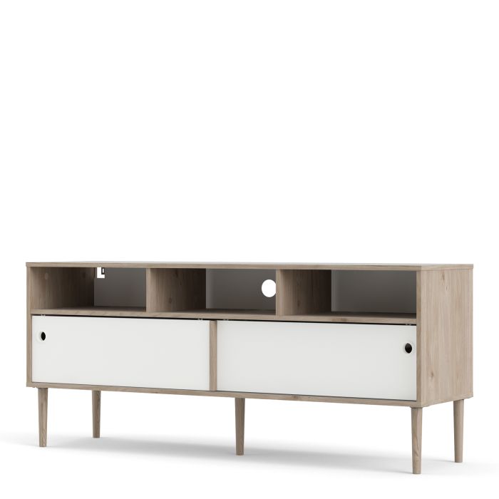 Rome TV-unit 2 Sliding Doors in Jackson Hickory Oak with Matt White - UK