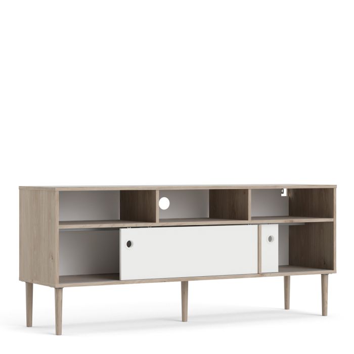 Rome TV-unit 2 Sliding Doors in Jackson Hickory Oak with Matt White - UK