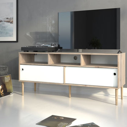 Rome TV-unit 2 Sliding Doors in Jackson Hickory Oak with Matt White - UK