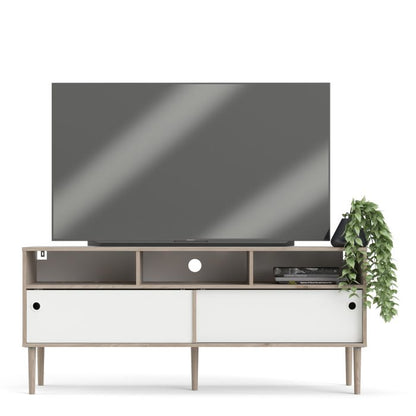 Rome TV-unit 2 Sliding Doors in Jackson Hickory Oak with Matt White - UK