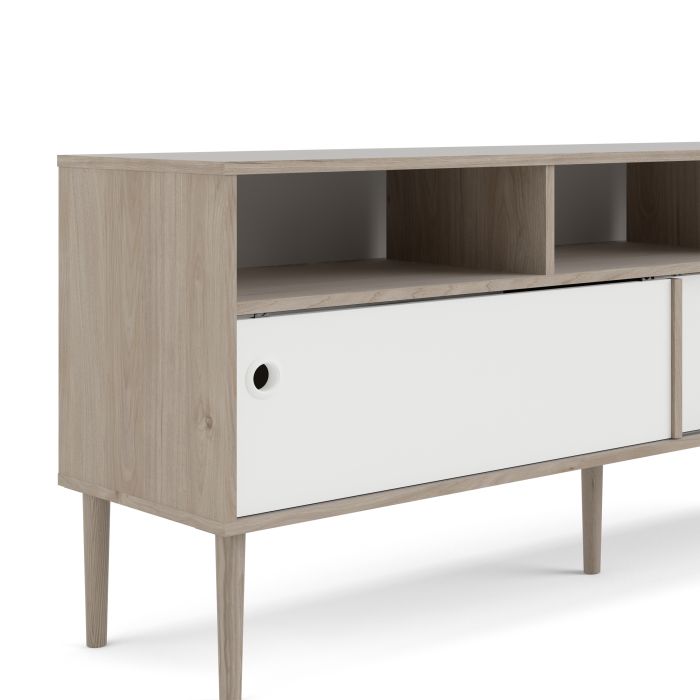 Rome TV-unit 2 Sliding Doors in Jackson Hickory Oak with Matt White - UK