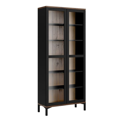 Roomers Display Cabinet Glazed 2 Doors in Black and Walnut - UK