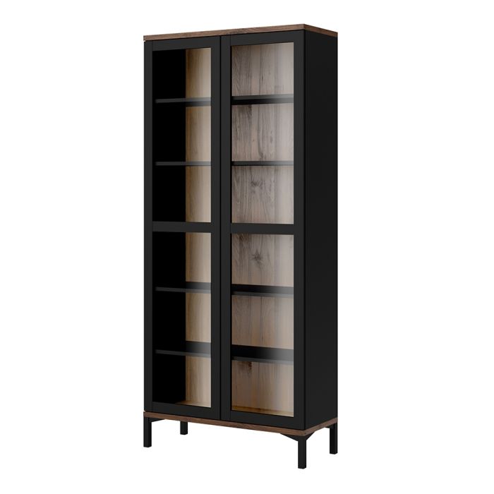 Roomers Display Cabinet Glazed 2 Doors in Black and Walnut - UK