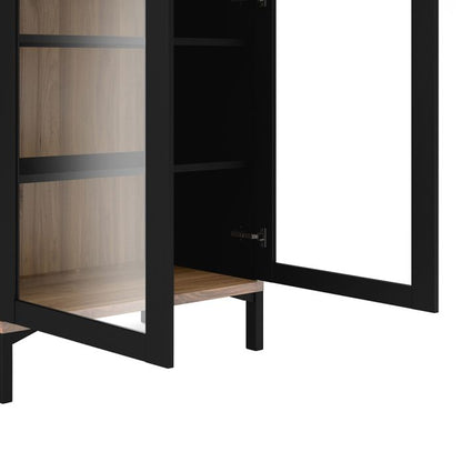 Roomers Display Cabinet Glazed 2 Doors in Black and Walnut - UK