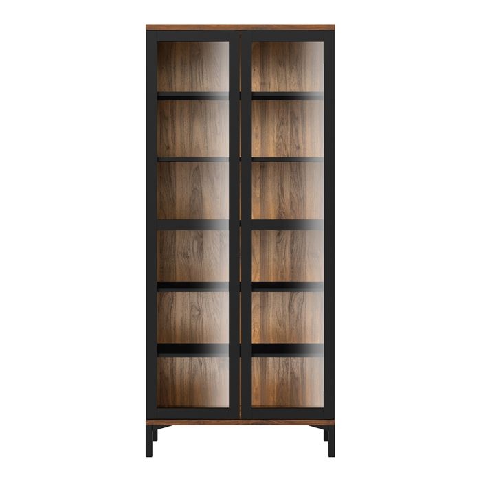 Roomers Display Cabinet Glazed 2 Doors in Black and Walnut - UK