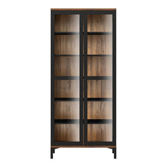 Roomers Display Cabinet Glazed 2 Doors in Black and Walnut - UK