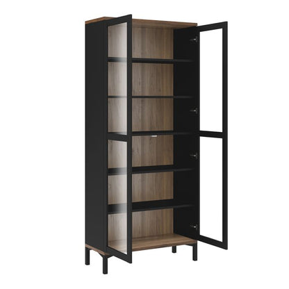 Roomers Display Cabinet Glazed 2 Doors in Black and Walnut - UK