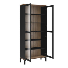Roomers Display Cabinet Glazed 2 Doors in Black and Walnut - UK