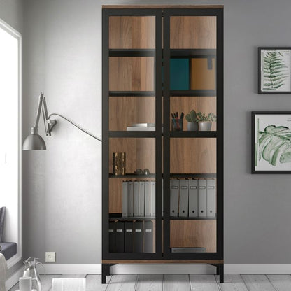 Roomers Display Cabinet Glazed 2 Doors in Black and Walnut - UK