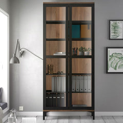 Roomers Display Cabinet Glazed 2 Doors in Black and Walnut - UK