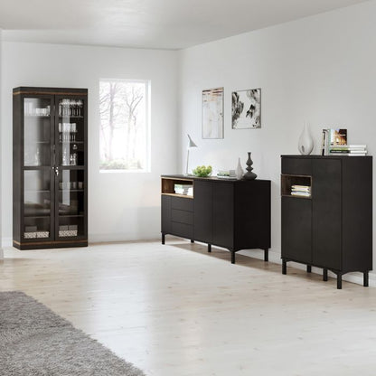 Roomers Display Cabinet Glazed 2 Doors in Black and Walnut - UK