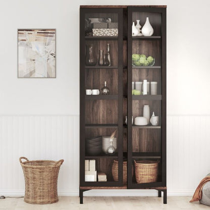Roomers Display Cabinet Glazed 2 Doors in Black and Walnut - UK