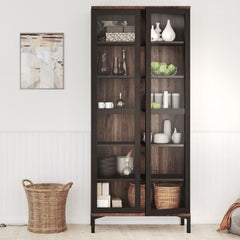 Roomers Display Cabinet Glazed 2 Doors in Black and Walnut - UK