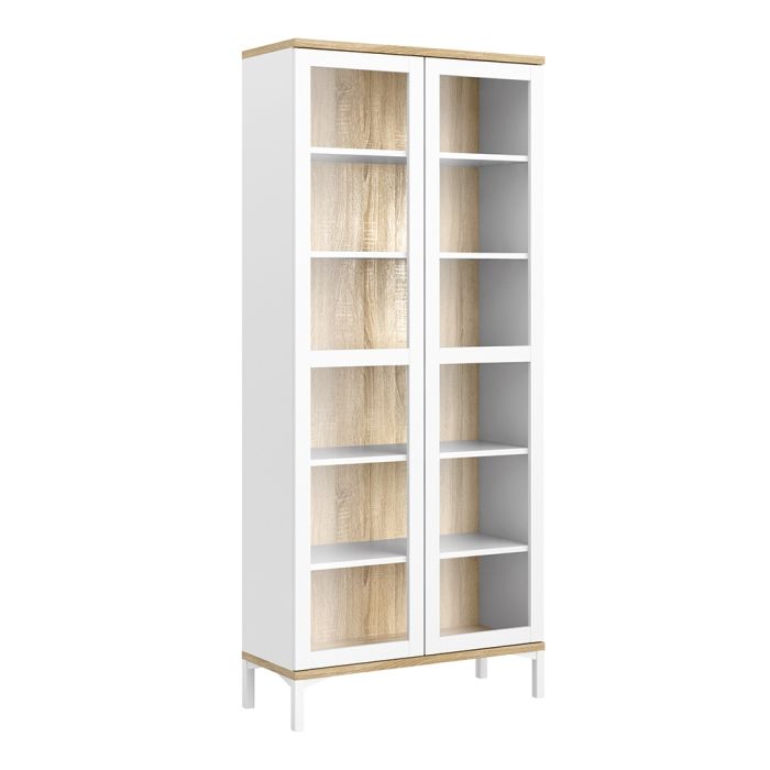 Roomers Display Cabinet Glazed 2 Doors in White and Oak - UK