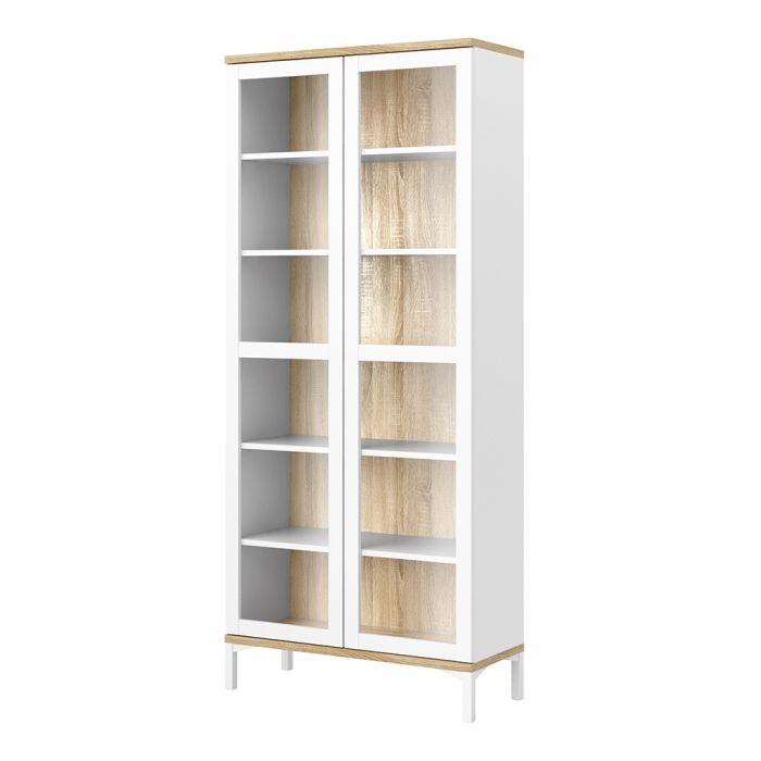 Roomers Display Cabinet Glazed 2 Doors in White and Oak - UK