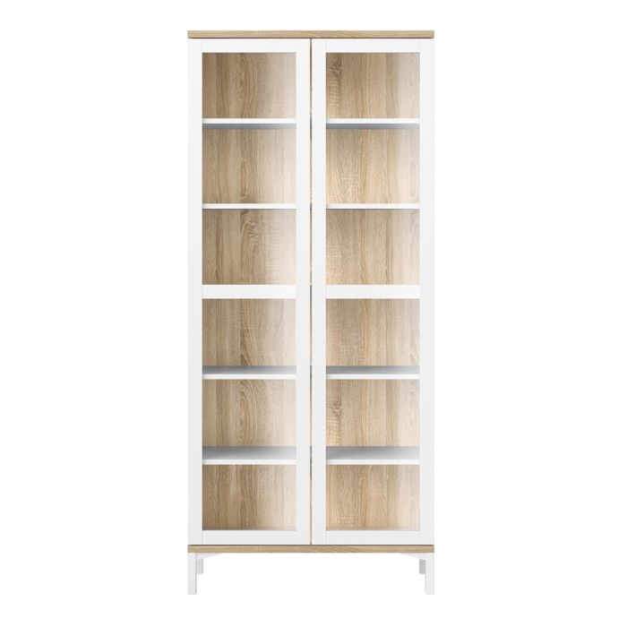 Roomers Display Cabinet Glazed 2 Doors in White and Oak - UK