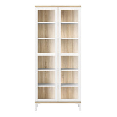 Roomers Display Cabinet Glazed 2 Doors in White and Oak - UK - Furniture One Shop