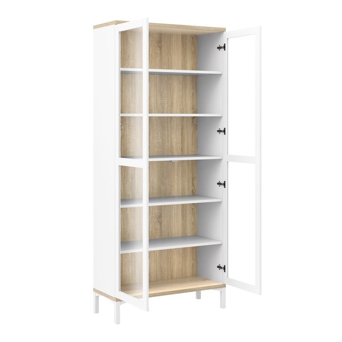 Roomers Display Cabinet Glazed 2 Doors in White and Oak - UK