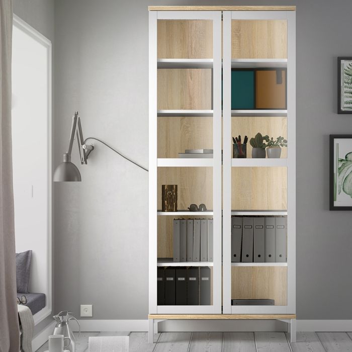 Roomers Display Cabinet Glazed 2 Doors in White and Oak - UK