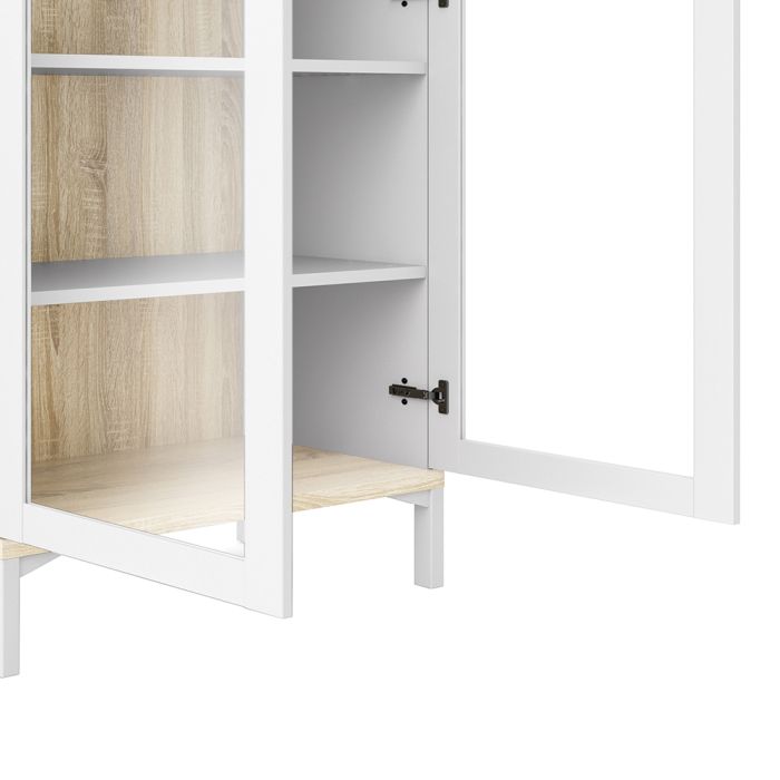 Roomers Display Cabinet Glazed 2 Doors in White and Oak - UK