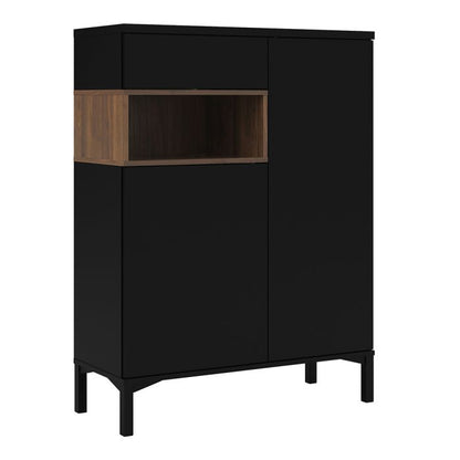 Roomers Sideboard 2 Door 1 Drawer in Black and Walnut - UK