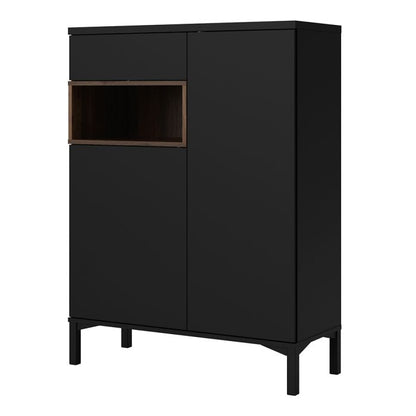 Roomers Sideboard 2 Door 1 Drawer in Black and Walnut - UK