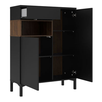 Roomers Sideboard 2 Door 1 Drawer in Black and Walnut - UK