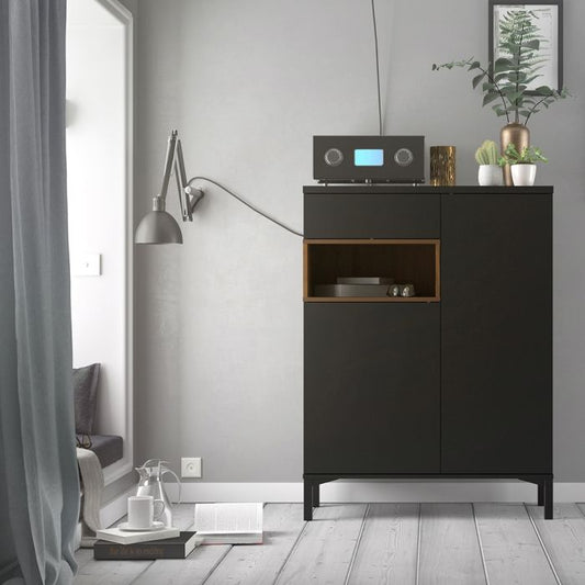 Roomers Sideboard 2 Door 1 Drawer in Black and Walnut - UK