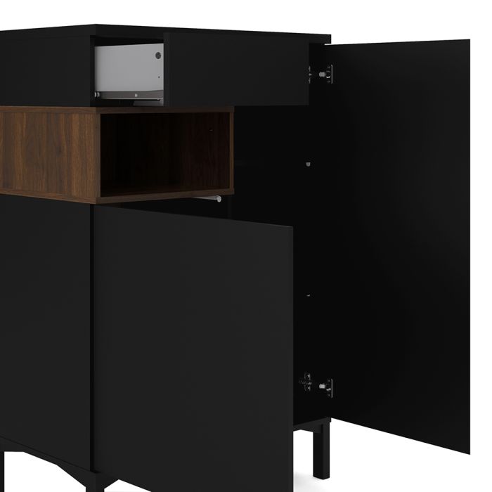 Roomers Sideboard 2 Door 1 Drawer in Black and Walnut - UK