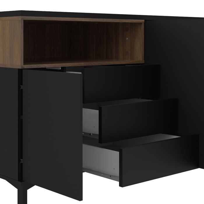 Roomers Sideboard 3 Drawers 3 Doors in Black and Walnut - UK