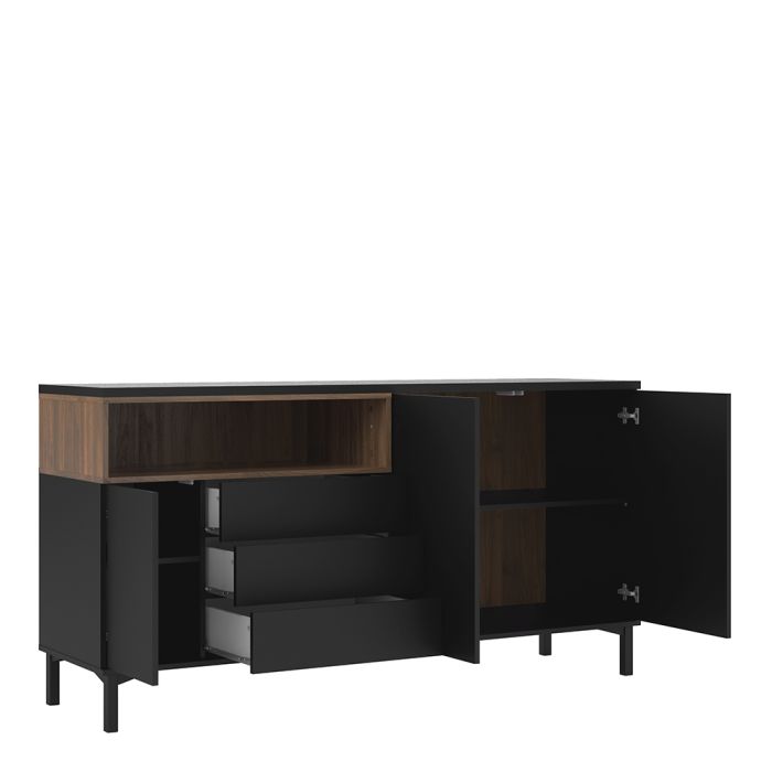 Roomers Sideboard 3 Drawers 3 Doors in Black and Walnut - UK