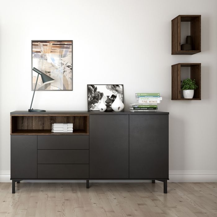 Roomers Sideboard 3 Drawers 3 Doors in Black and Walnut - UK