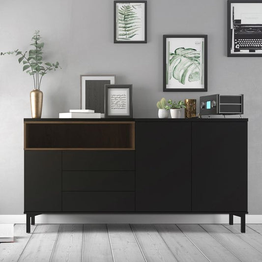 Roomers Sideboard 3 Drawers 3 Doors in Black and Walnut - UK