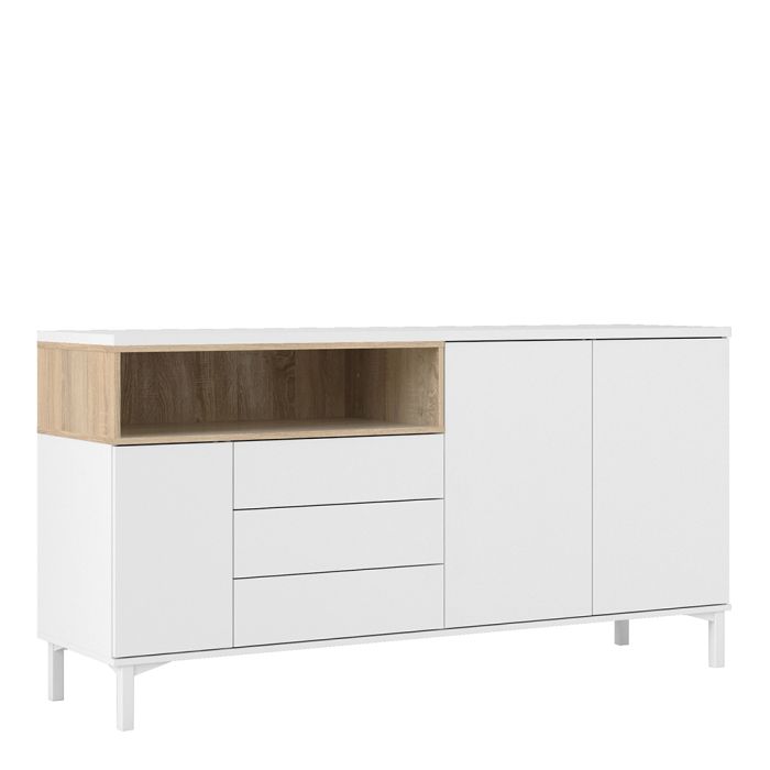 Roomers Sideboard 3 Drawers 3 Doors in White and Oak - UK