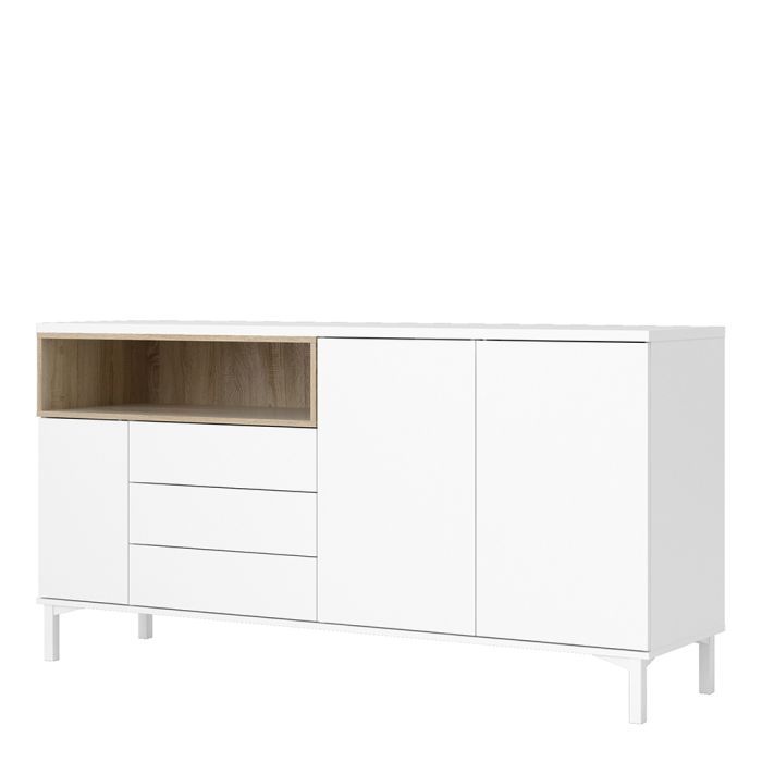 Roomers Sideboard 3 Drawers 3 Doors in White and Oak - UK