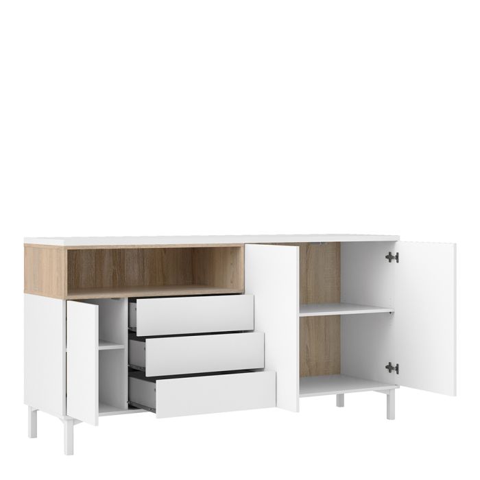 Roomers Sideboard 3 Drawers 3 Doors in White and Oak - UK