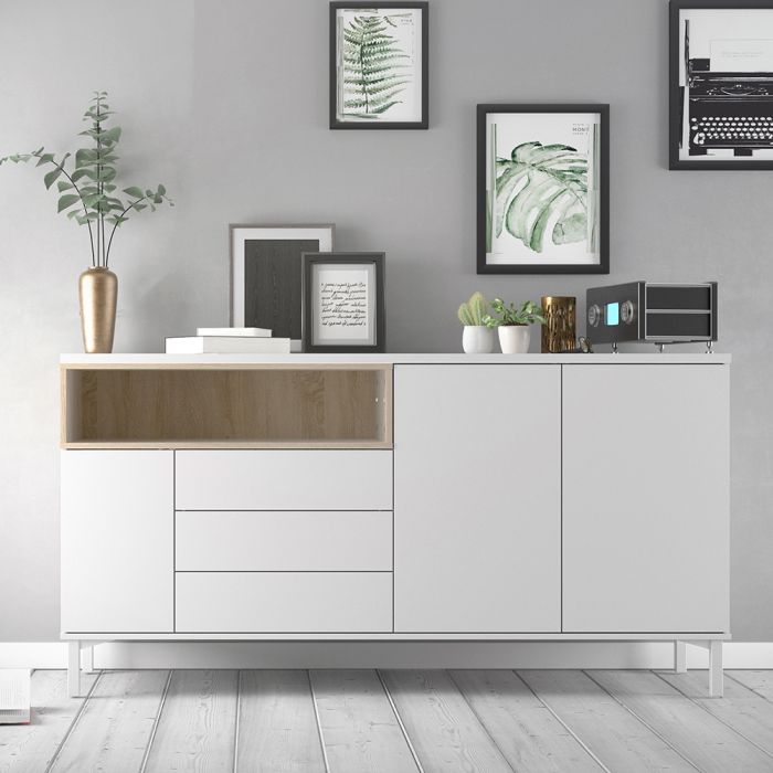 Roomers Sideboard 3 Drawers 3 Doors in White and Oak - UK