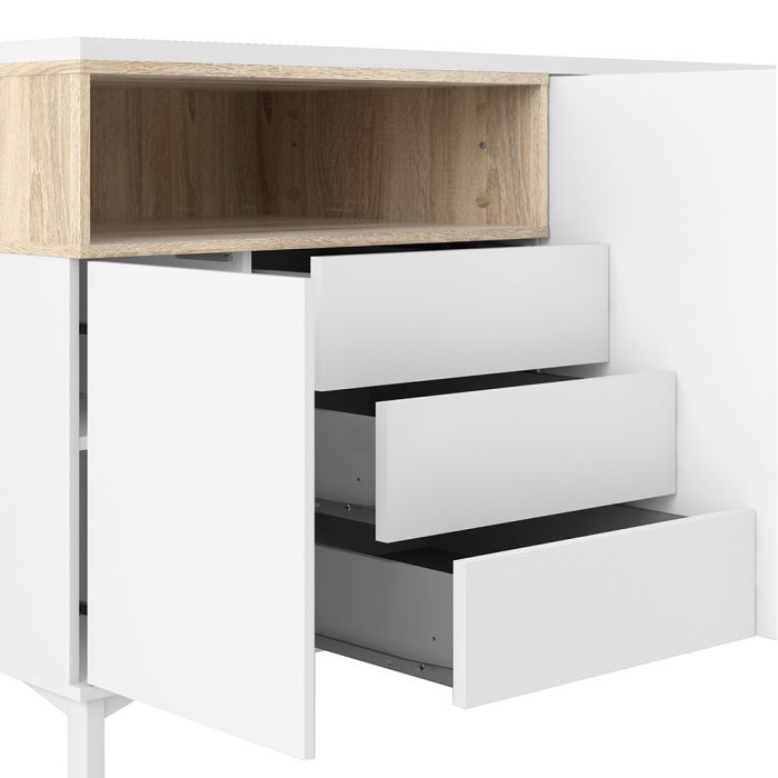 Roomers Sideboard 3 Drawers 3 Doors in White and Oak - UK