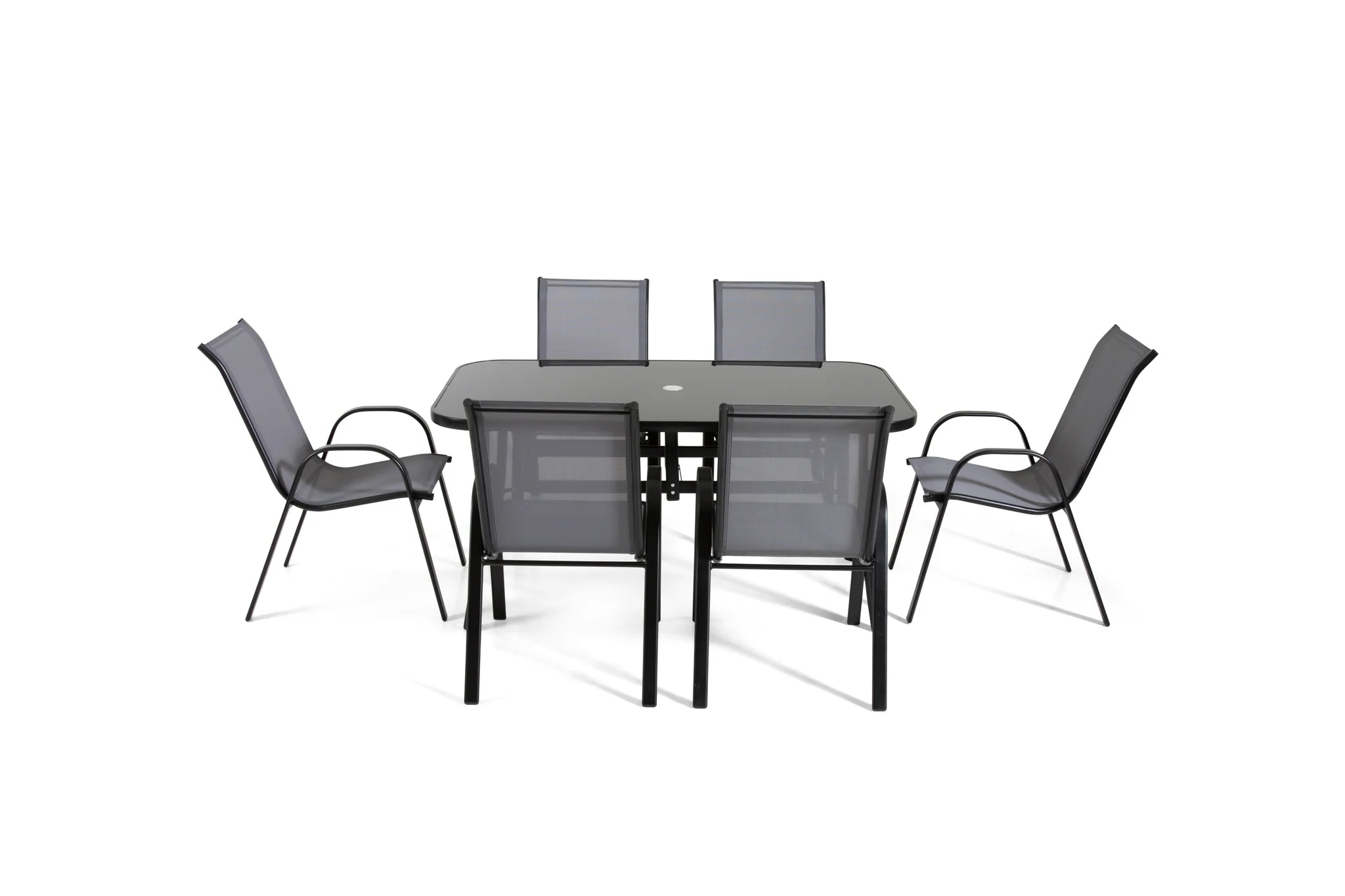 Rufford 6 Seater Garden Dining Set in Black and Grey Metal