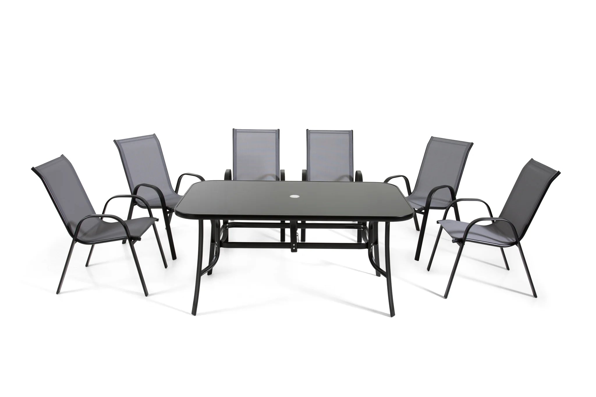 Rufford 6 Seater Garden Dining Set in Black and Grey Metal