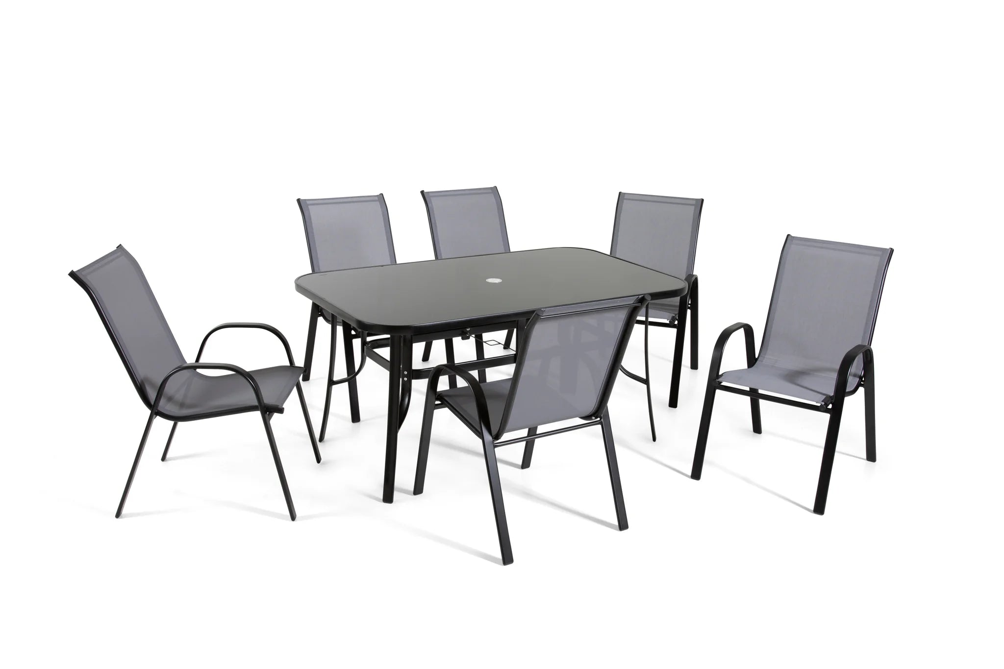 Rufford 6 Seater Garden Dining Set in Black and Grey Metal