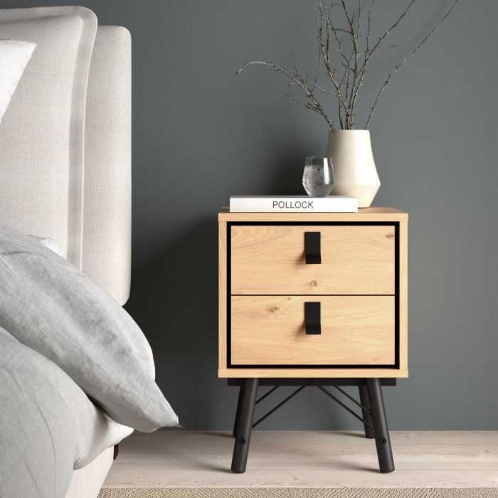 Ry Bedside Cabinet 2 Drawer in Jackson Hickory Oak - UK