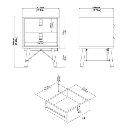 Ry Bedside Cabinet 2 Drawer in Jackson Hickory Oak - UK
