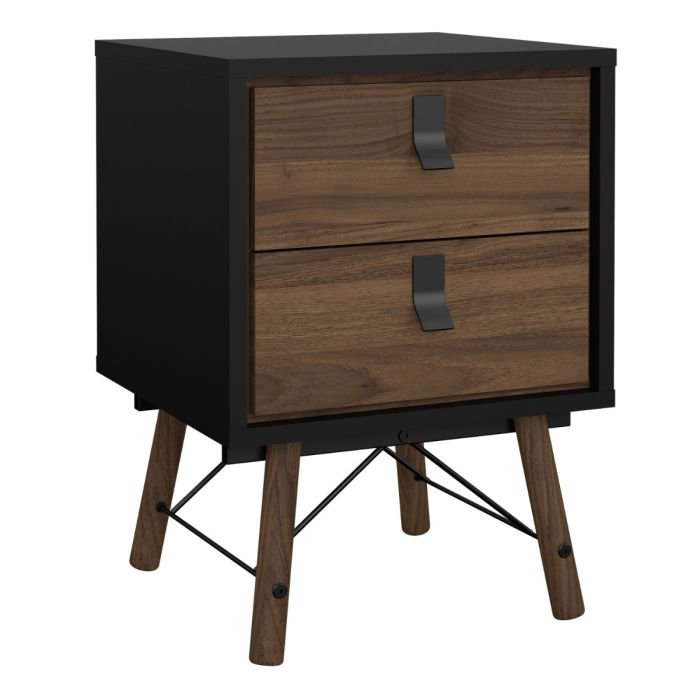 Ry Bedside cabinet 2 drawer in Matt Black Walnut - UK